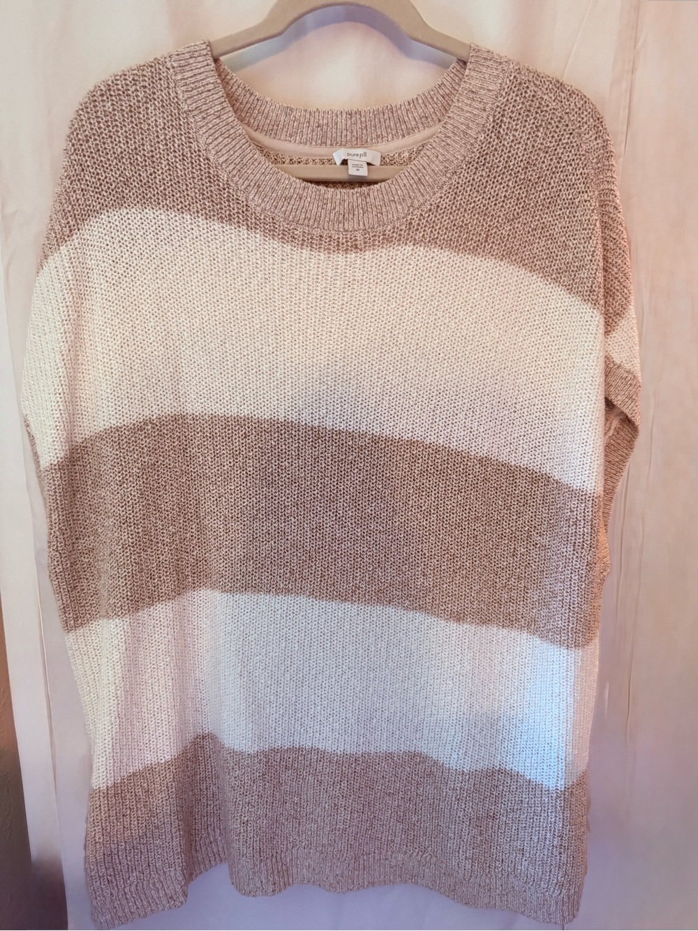 J Jill Striped Knit Pullover Sweater in Cream and Tan